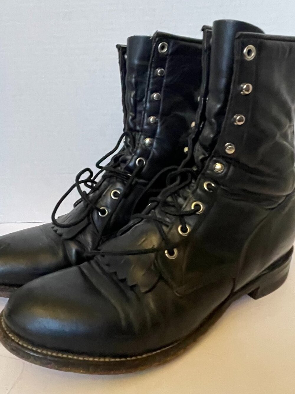 Justin 506 Ladies Black Leather Kiltie Lace-up Boots Size 9 Made in the USA